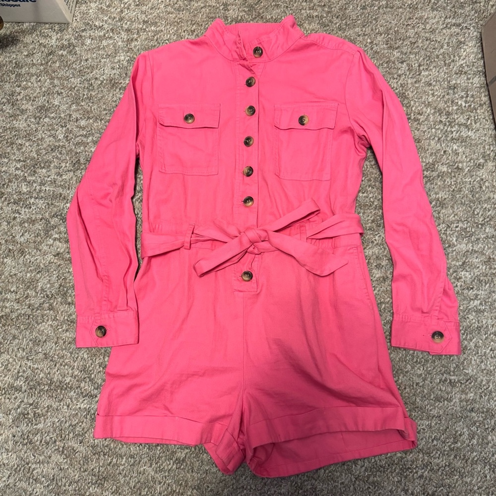 Women’s Pink Button-Front Utility Romper